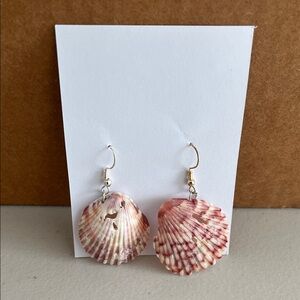 Pink Calico Seashell Dangle Earrings